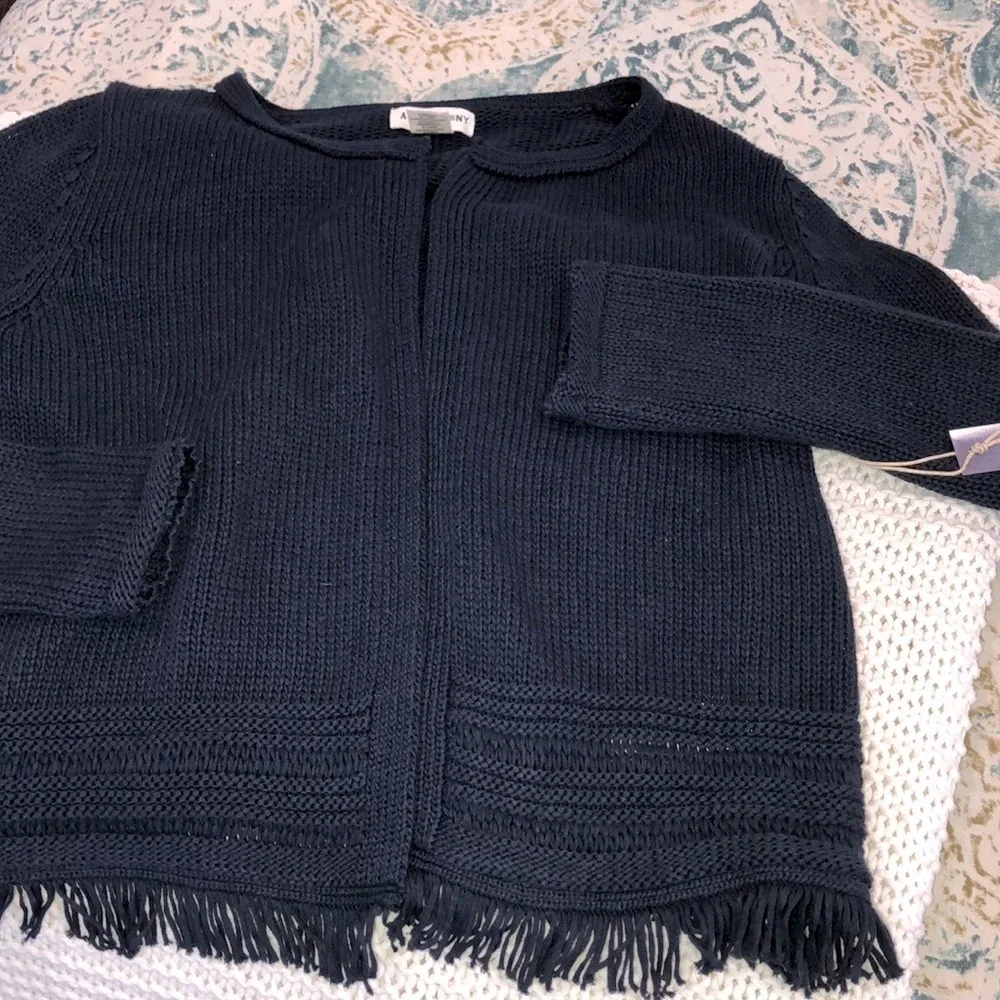 Artisan NY navy blue fringe sweater cardigan NWT